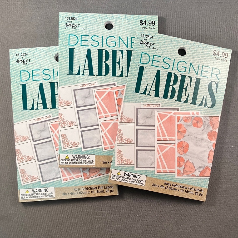 Paper Studio Designer Labels - Rose Gold/Silver Foil Labels 3-pk
